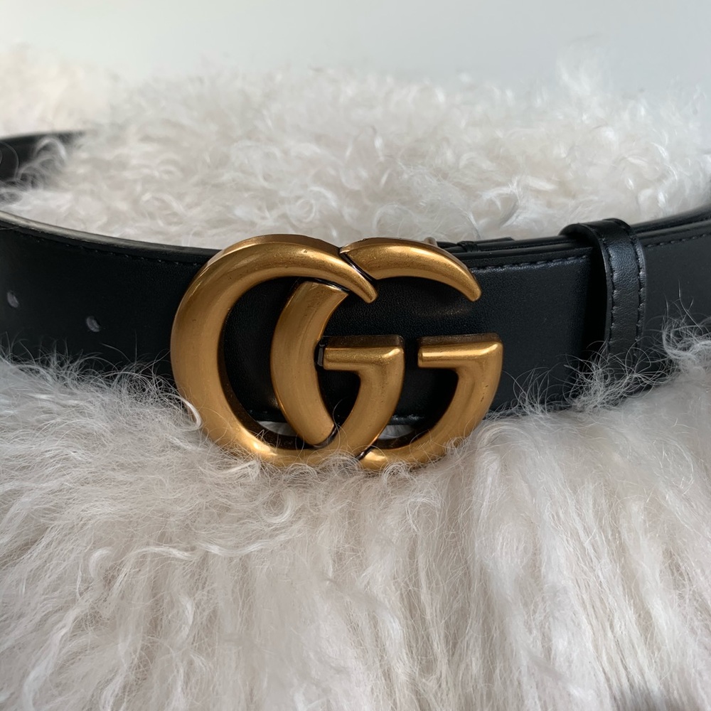 Gucci Black Leather Belt with Gold Double G Logo Buckle